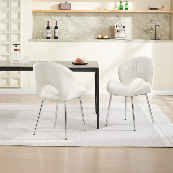 Modern Design Chair Back Hollow, 21.6-inch Enlarged Seat Surface With Silver Legs ,Set of 2