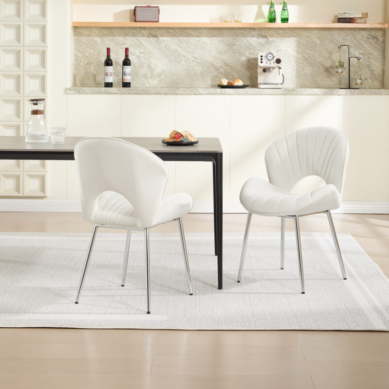 Modern Design Chair Back Hollow, 21.6-inch Enlarged Seat Surface With Silver Legs ,Set of 2 - Image 3