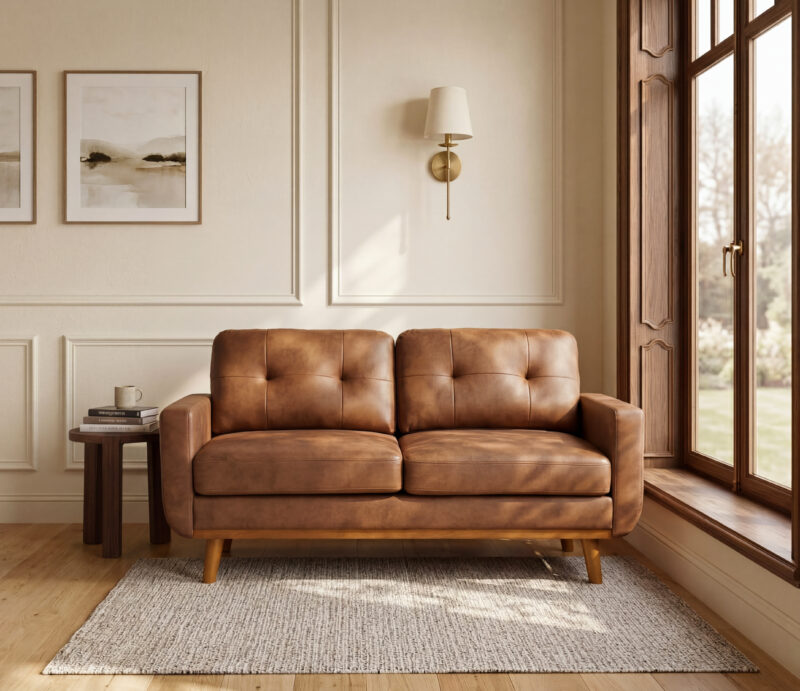 65-inch Modern Minimalist Two-Seater Sofa, featuring breathable Foil fabric and solid wood legs - Image 4
