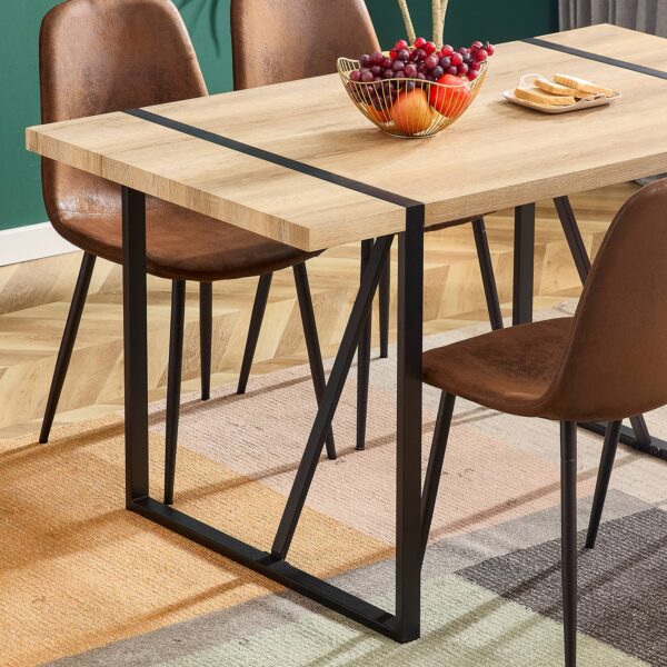 Rustic Industrial Rectangular Wood Dining Table For 4-6 Person, With 1.5" Thick Engineered Wood color Tabletop and Black Metal Legs,Desk For Kitchen Dining Living Room