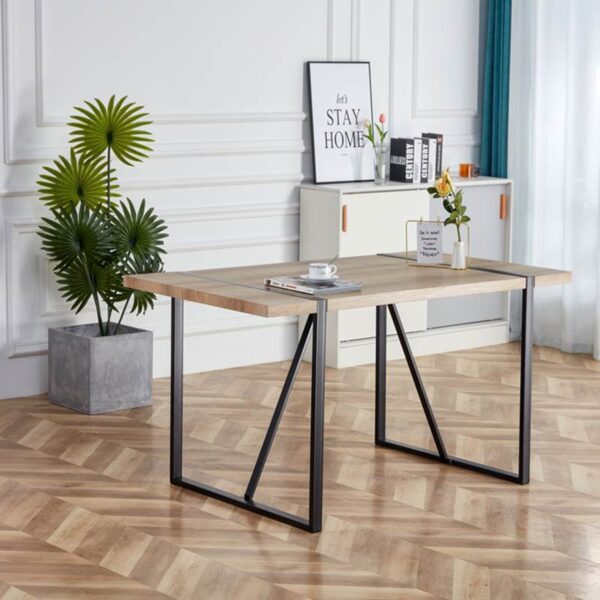 Rustic Industrial Rectangular Wood Dining Table For 4-6 Person, With 1.5" Thick Engineered Wood color Tabletop and Black Metal Legs,Desk For Kitchen Dining Living Room
