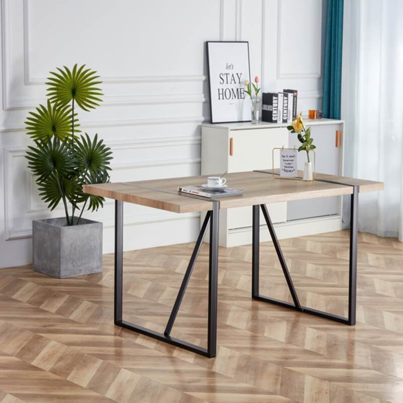 Rustic Industrial Rectangular Wood Dining Table For 4-6 Person, With 1.5" Thick Engineered Wood color Tabletop and Black Metal Legs,Desk For Kitchen Dining Living Room - Image 2