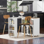 K&K Rolling Kitchen Island With Extended Table, Kitchen Island on Wheels with LED Lights,Power Outlets and 2 Fluted Glass Doors, Kitchen Island with a Storage Compartment and Side 3 Open Shelves - Image 7