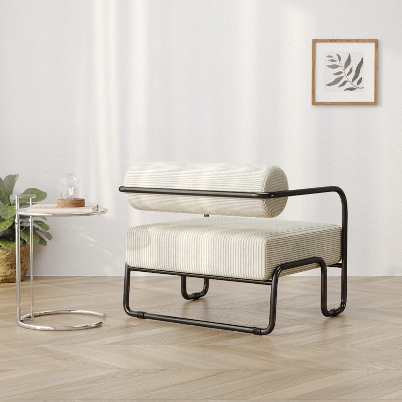 27"L Living room iron sofa chair, lazy individual chair, balcony leisure chair,Modern, Small Space, Easy Assembly( - Image 8