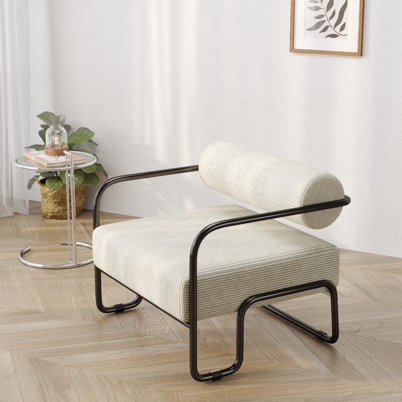 27"L Living room iron sofa chair, lazy individual chair, balcony leisure chair,Modern, Small Space, Easy Assembly( - Image 7
