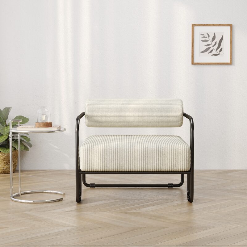 27"L Living room iron sofa chair, lazy individual chair, balcony leisure chair,Modern, Small Space, Easy Assembly( - Image 6
