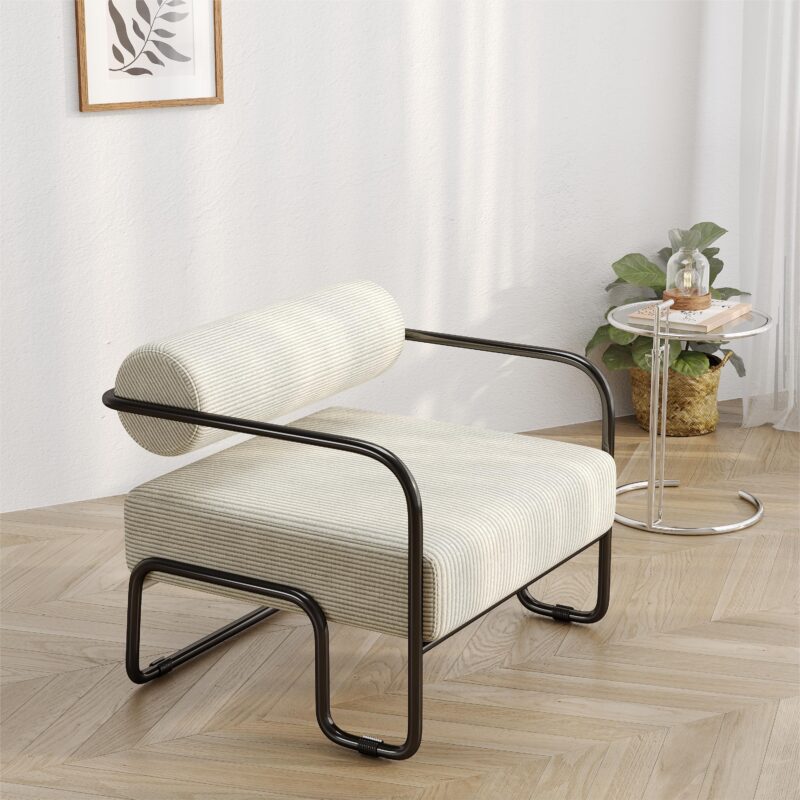 27"L Living room iron sofa chair, lazy individual chair, balcony leisure chair,Modern, Small Space, Easy Assembly( - Image 5