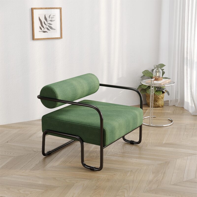 27"L Living room iron sofa chair, lazy individual chair, balcony leisure chair,Modern, Small Space, Easy Assembly( - Image 2