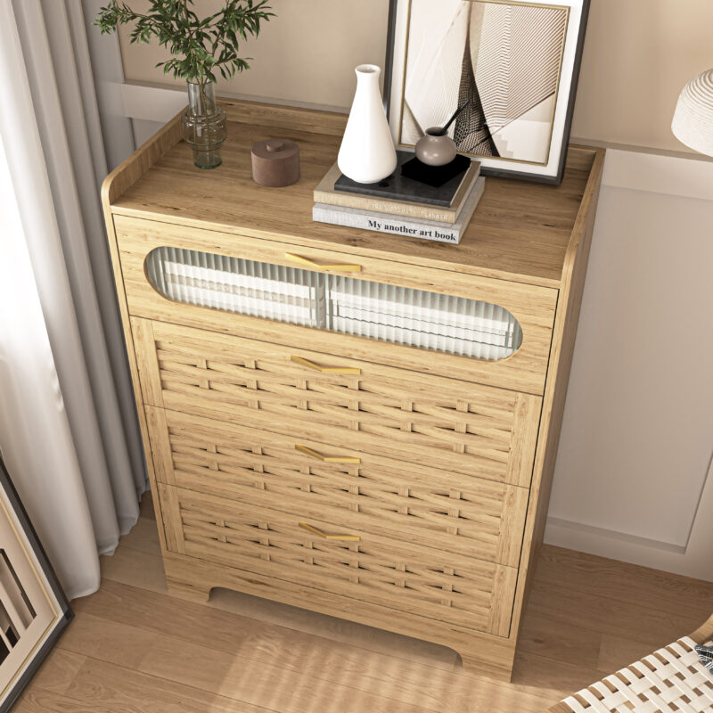 Wood 4 Drawer Dresser for Bedroom, Large Double Dresser with Wide Drawers, Modern Chest of Drawers,Storage Organizer Dresser,Nursery Dresser,for Living Room, Hallway, Bedroom, Kids Bedroom - Image 10