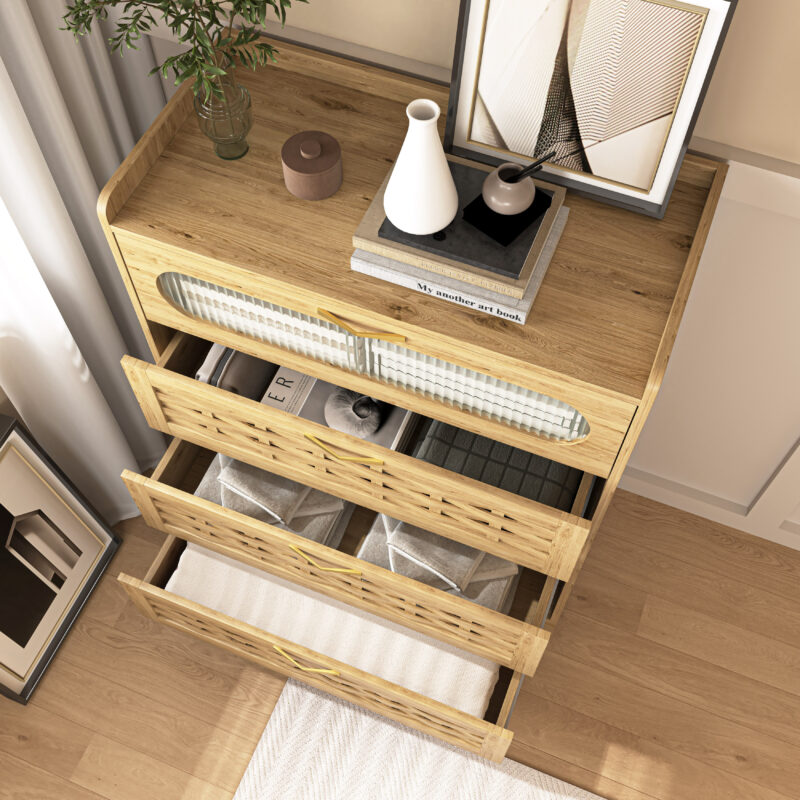 Wood 4 Drawer Dresser for Bedroom, Large Double Dresser with Wide Drawers, Modern Chest of Drawers,Storage Organizer Dresser,Nursery Dresser,for Living Room, Hallway, Bedroom, Kids Bedroom - Image 7