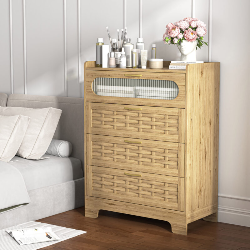 Wood 4 Drawer Dresser for Bedroom, Large Double Dresser with Wide Drawers, Modern Chest of Drawers,Storage Organizer Dresser,Nursery Dresser,for Living Room, Hallway, Bedroom, Kids Bedroom - Image 8