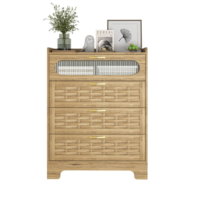 Wood 4 Drawer Dresser for Bedroom, Large Double Dresser with Wide Drawers, Modern Chest of Drawers,Storage Organizer Dresser,Nursery Dresser,for Living Room, Hallway, Bedroom, Kids Bedroom - Image 5