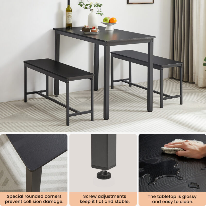Dining Table Set, Bar Table with 2 Dining Benches, Kitchen Table Counter with Chairs, Industrial for Kitchen Breakfast Table, Living Room, Party Room - Image 5