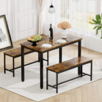Dining Table Set, Bar Table with 2 Dining Benches, Kitchen Table Counter with Chairs, Industrial for Kitchen Breakfast Table, Living Room, Party Room - Image 13