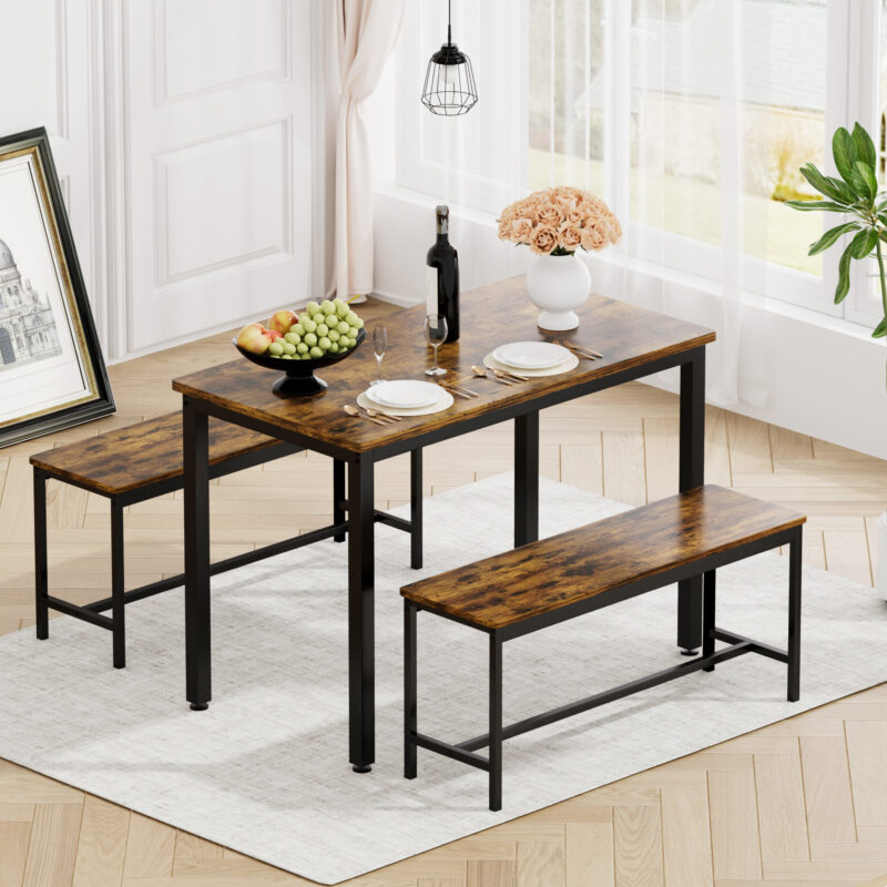 Dining Table Set, Bar Table with 2 Dining Benches, Kitchen Table Counter with Chairs, Industrial for Kitchen Breakfast Table, Living Room, Party Room - Image 13
