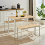 Dining Table Set, Bar Table with 2 Dining Benches, Kitchen Table Counter with Chairs, Industrial for Kitchen Breakfast Table, Living Room, Party Room - Image 9