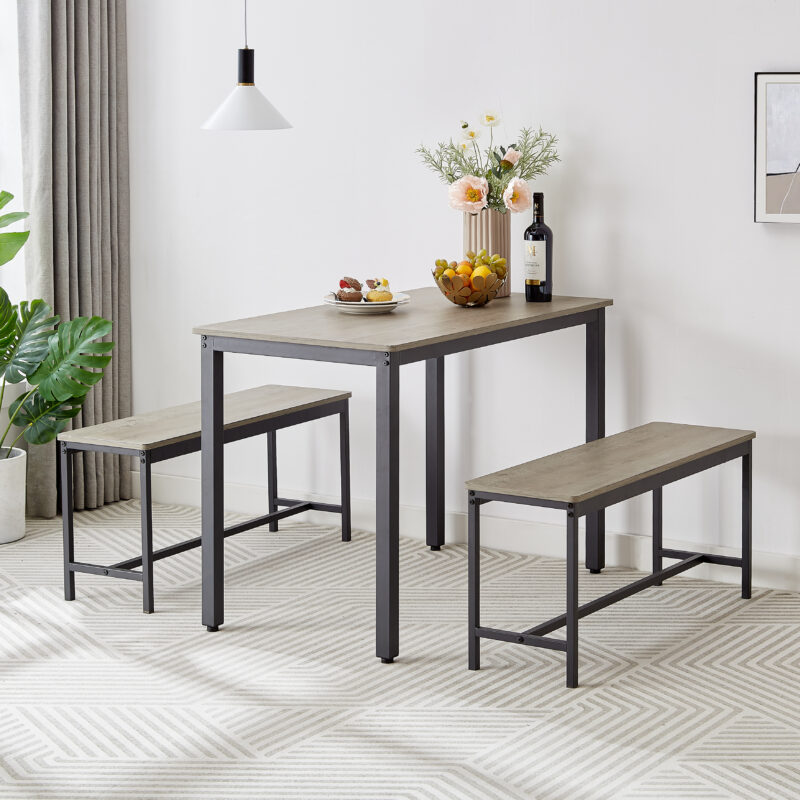 Dining Table Set, Bar Table with 2 Dining Benches, Kitchen Table Counter with Chairs, Industrial for Kitchen Breakfast Table, Living Room, Party Room - Image 3