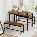 Dining Table Set, Bar Table with 2 Dining Benches, Kitchen Table Counter with Chairs, Industrial for Kitchen Breakfast Table, Living Room, Party Room - Image 12