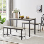 Dining Table Set, Bar Table with 2 Dining Benches, Kitchen Table Counter with Chairs, Industrial for Kitchen Breakfast Table, Living Room, Party Room - Image 2