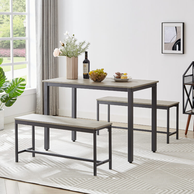 Dining Table Set, Bar Table with 2 Dining Benches, Kitchen Table Counter with Chairs, Industrial for Kitchen Breakfast Table, Living Room, Party Room - Image 2