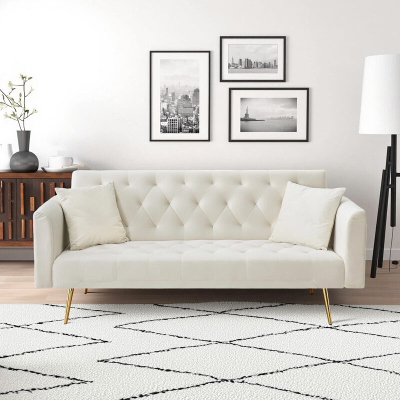 71 inch convertible love seat sofa, American retro beige velvet, suitable for small living room, bedroom, office - Image 8