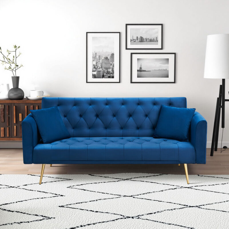 71 inch convertible love seat sofa, American retro beige velvet, suitable for small living room, bedroom, office - Image 20
