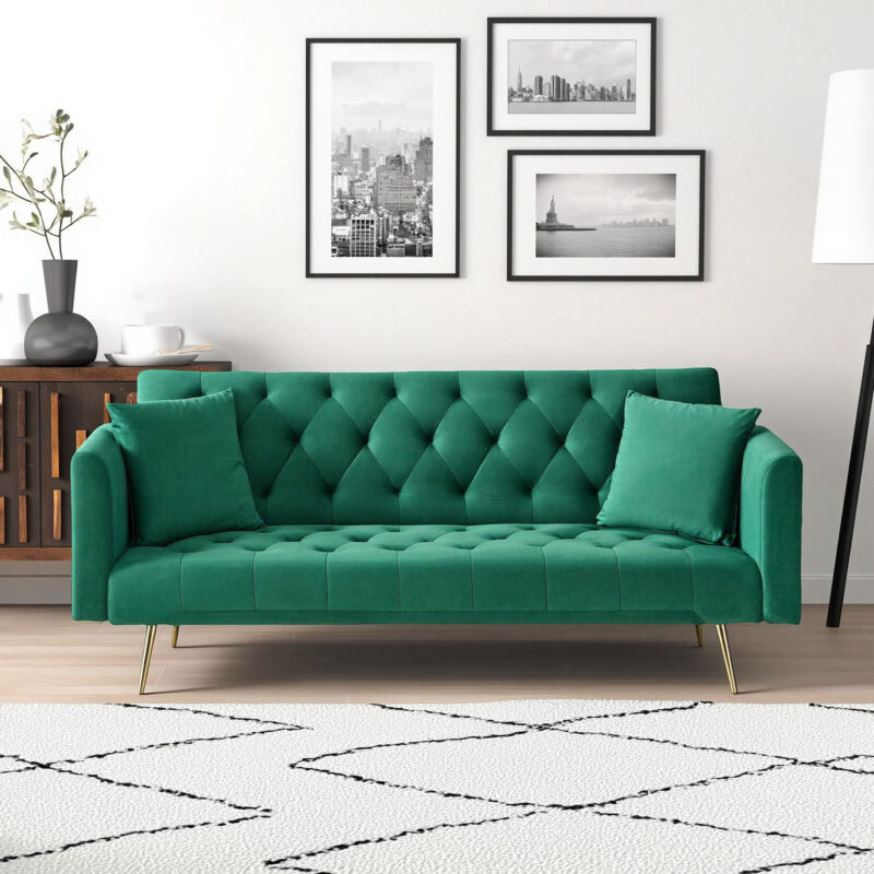71 inch convertible love seat sofa, American retro beige velvet, suitable for small living room, bedroom, office - Image 15