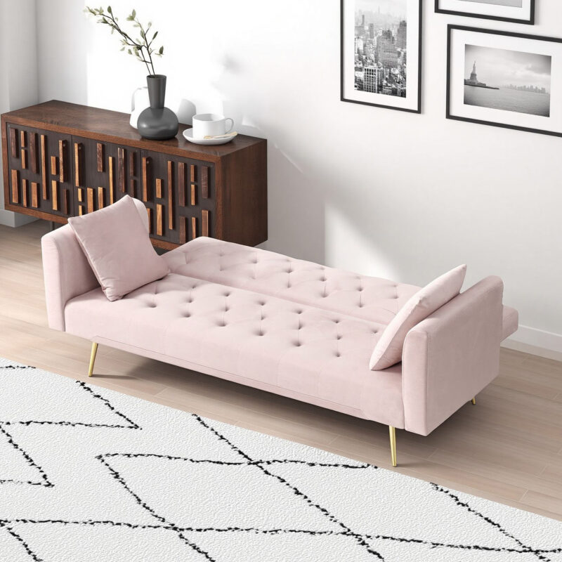 71 inch convertible love seat sofa, American retro beige velvet, suitable for small living room, bedroom, office - Image 10