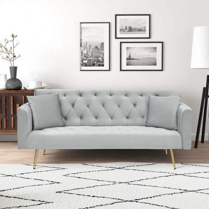 71 inch convertible love seat sofa, American retro beige velvet, suitable for small living room, bedroom, office - Image 22