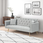 71 inch convertible love seat sofa, American retro beige velvet, suitable for small living room, bedroom, office - Image 23