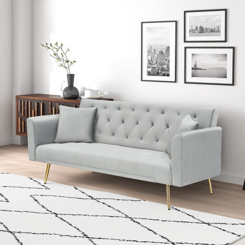 71 inch convertible love seat sofa, American retro beige velvet, suitable for small living room, bedroom, office - Image 23