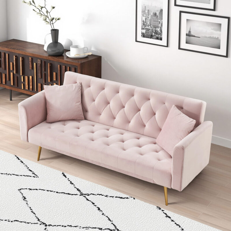 71 inch convertible love seat sofa, American retro beige velvet, suitable for small living room, bedroom, office - Image 11