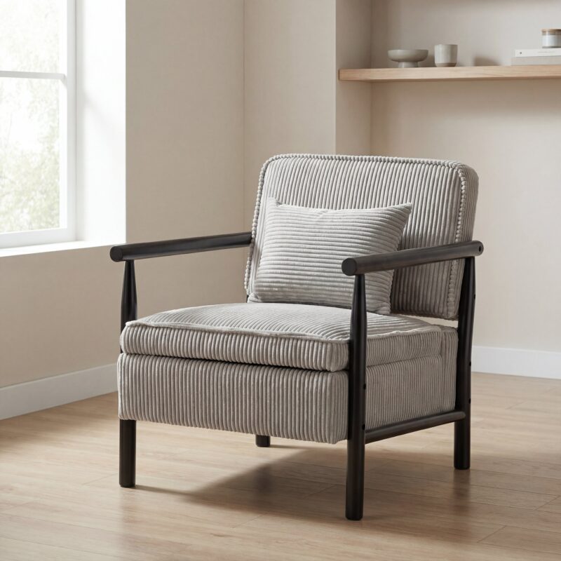 Storage Chair,Mid Century Modern Accent Chair with Wood Frame, Upholstered Living Room Chairs with Waist Cushion, Reading Armchair for Bedroom Sunroom - Image 5