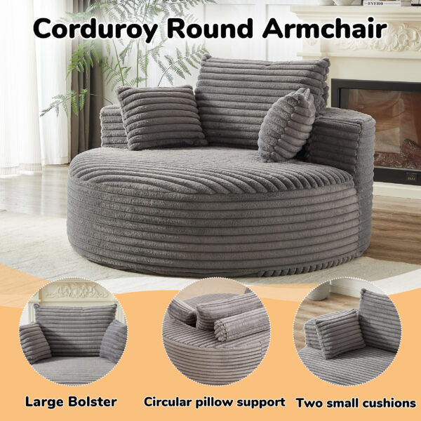 55'L Corduroy Sponge single sofa,No Assembly Required,Fluffy Modern Sleeper Chair for Living room, Bedroom, Lounge and Projection Room(Not a swivel chair.)