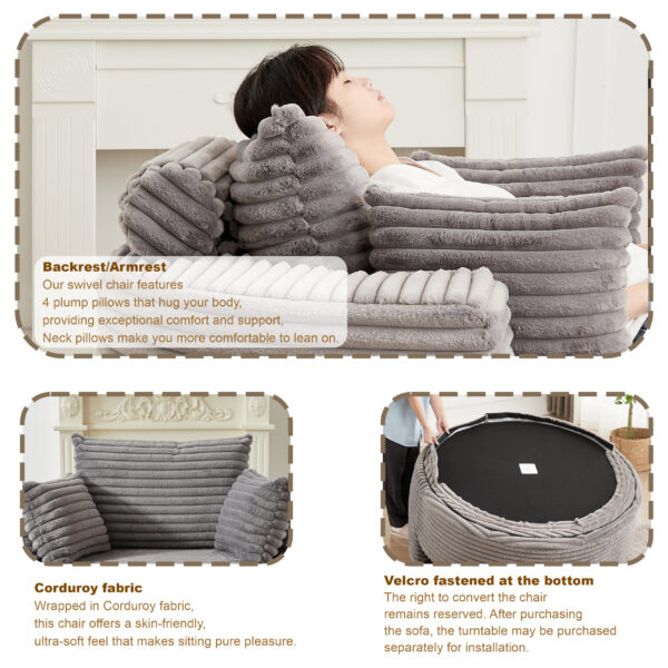 55'L Corduroy Sponge single sofa,No Assembly Required,Fluffy Modern Sleeper Chair for Living room, Bedroom, Lounge and Projection Room(Not a swivel chair.)