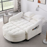 Two-seater sofa, double sofa chaise longue, with irregular armrests and backrests, footrest with storage space, comes with two small throw pillows, suitable for living room and bedroom - Image 8