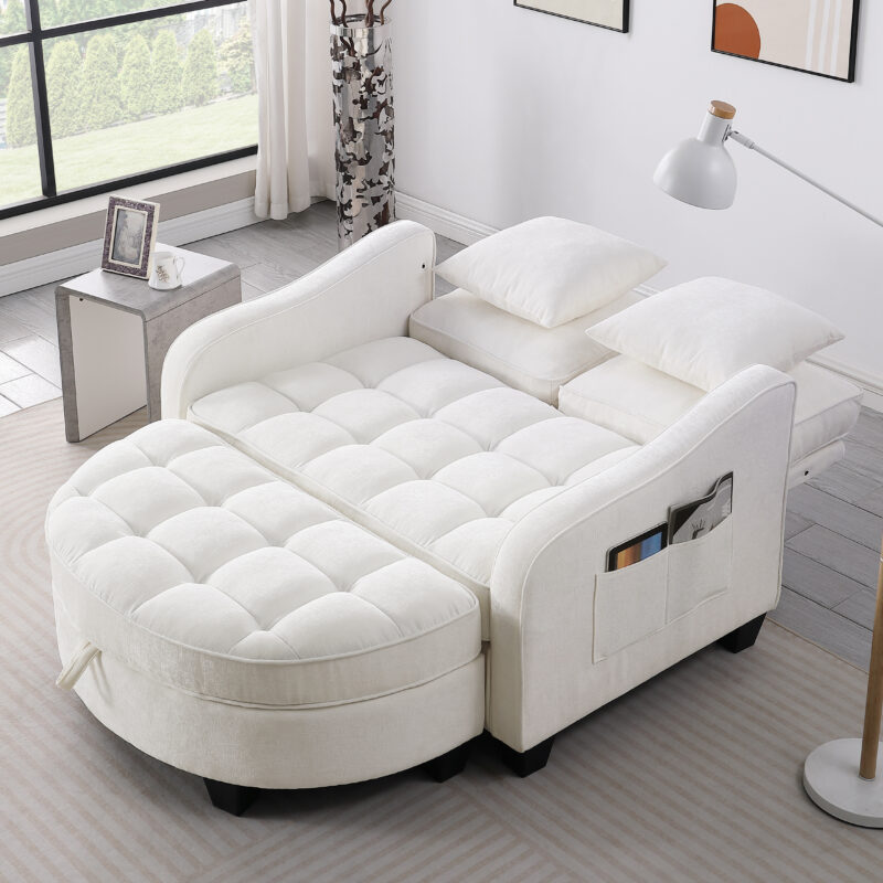 Two-seater sofa, double sofa chaise longue, with irregular armrests and backrests, footrest with storage space, comes with two small throw pillows, suitable for living room and bedroom - Image 8