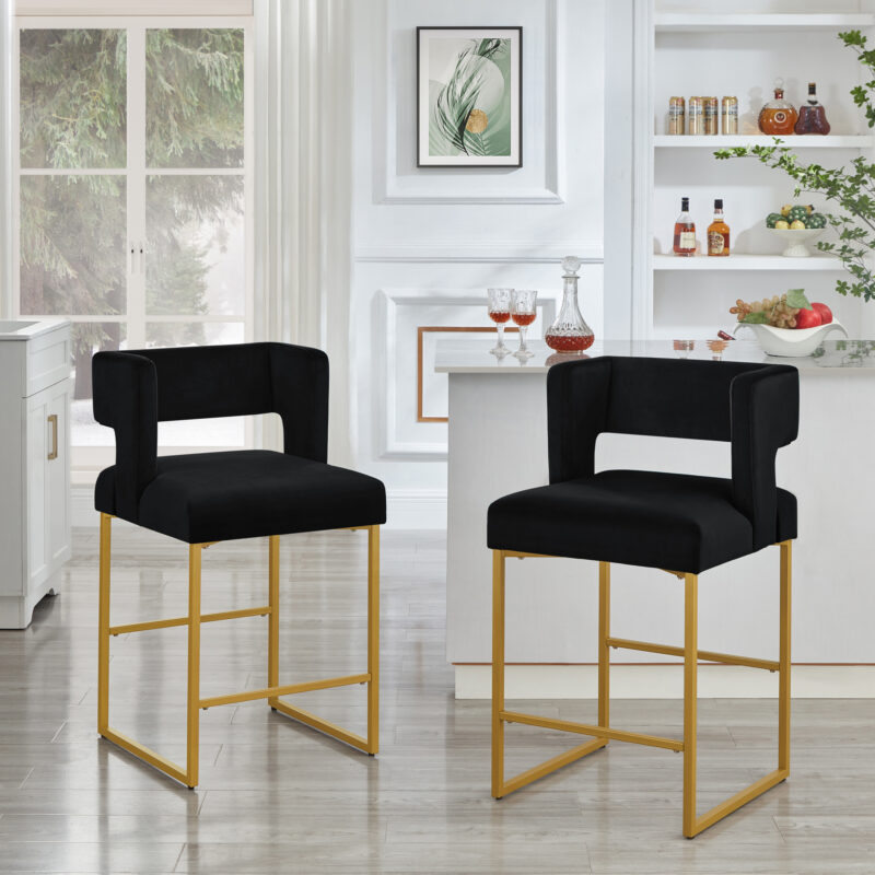 Modern Fashion Counter Height Stool With Square Open Backrest and Sturdy Iron Legs, Set of 2 Versatile Bar Chair - Image 2