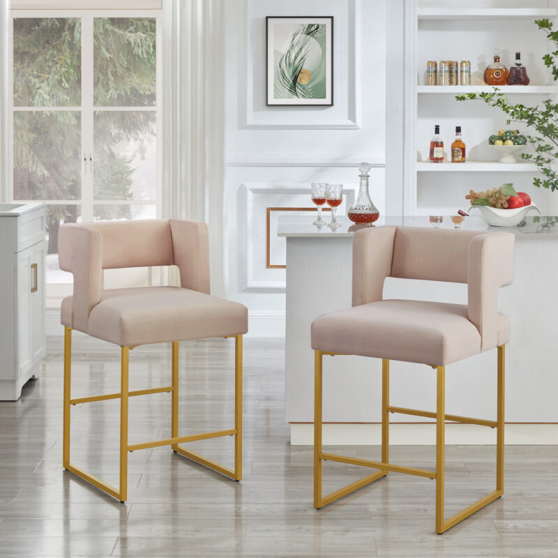 Modern Fashion Counter Height Stool With Square Open Backrest and Sturdy Iron Legs, Set of 2 Versatile Bar Chair - Image 5