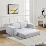 Corduroy Cloud Double Sofa, 2-in-1 Convertible Sofa Bed, Comfortable Boneless Double Sofa, Suitable for Living Room, Apartment, Small Space Grey - Image 6