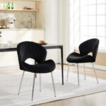 Modern Design Chair Back Hollow, 21.6-inch Enlarged Seat Surface With Silver Legs ,Set of 2 - Image 7