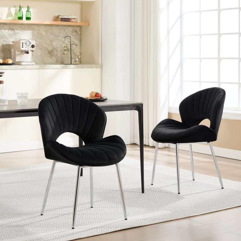 Modern Design Chair Back Hollow, 21.6-inch Enlarged Seat Surface With Silver Legs ,Set of 2 - Image 7