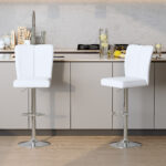 Modern Black PU Bar Stool Set - 2-Piece, featuring vertical and smooth-lined backrests with trumpet-shaped silver metal legs. Ideal for placement in bars, living rooms, lounges, and similar settings - Image 10