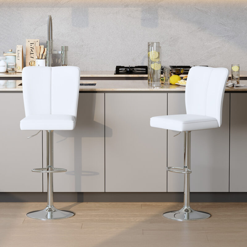 Modern Black PU Bar Stool Set - 2-Piece, featuring vertical and smooth-lined backrests with trumpet-shaped silver metal legs. Ideal for placement in bars, living rooms, lounges, and similar settings - Image 10