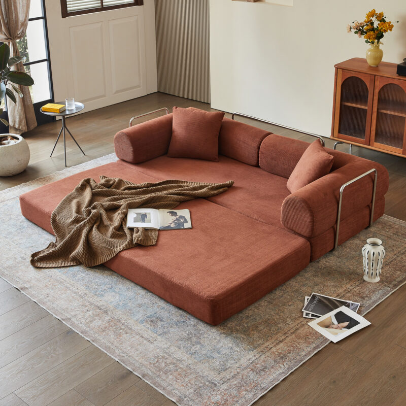 78.8" Compression Sofa,Convertible Floor Sofa Bed-with Pillow Back Support Armrest,Comfy Futon Couch Sleeper Bed,Loveseats Boneless Modular Sectional Sofa,Corduroy fabric,for Living Room,Bedroom - Image 19