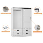 Tall Bedroom Armoire Wardrobe Closet Clothing Storage Cabinet with Hanging Rod Barn Door Drawers Open Shelves - Image 14