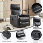 Red Faux Leather Heat Massage Manual Recliner Chair with Rocker and Swivel for Living Room - Image 4