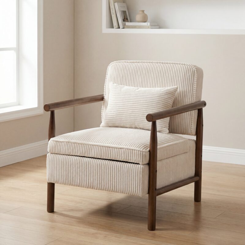 Storage Chair,Mid Century Modern Accent Chair with Wood Frame, Upholstered Living Room Chairs with Waist Cushion, Reading Armchair for Bedroom Sunroom - Image 10