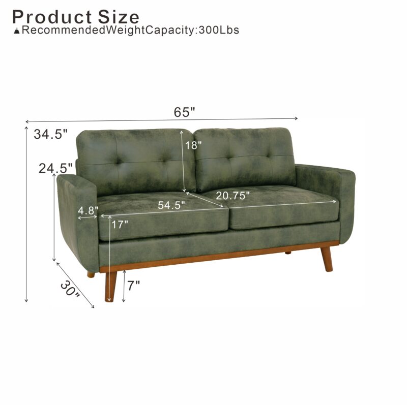 65-inch Modern Minimalist Two-Seater Sofa, featuring breathable Foil fabric and solid wood legs - Image 6