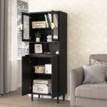 Tempered Glass Door Tall Storage Bookcase with adjustable board, 4 doors MDF painting finished cabinet, Green, Living room Bedroom storage - Image 11